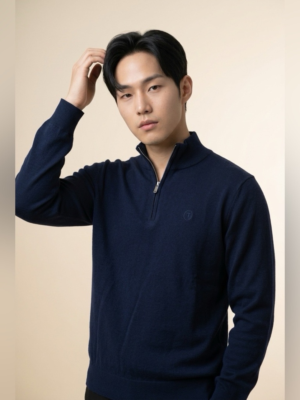 Trussardi Wool Half Zip Sweater Navy Blue Men Size S Clas